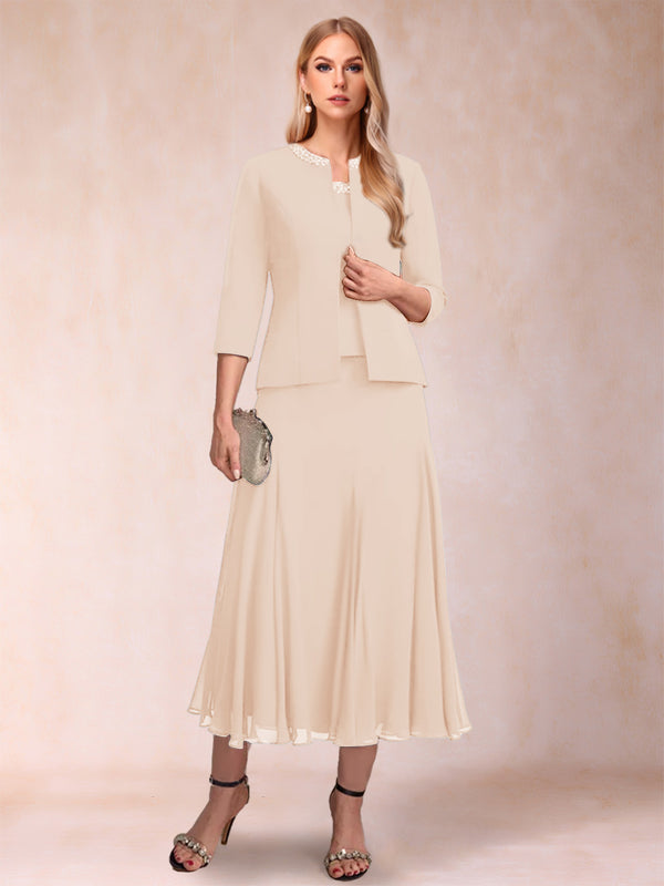 A-Line/Princess Scoop 3/4 Sleeves 2 Pieces Mother of the Bride Dresses with Sequins