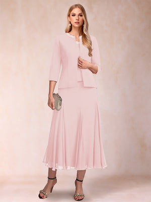 A-Line/Princess Scoop 3/4 Sleeves 2 Pieces Mother of the Bride Dresses with Sequins