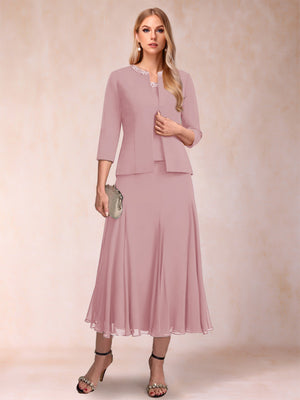 A-Line/Princess Scoop 3/4 Sleeves 2 Pieces Mother of the Bride Dresses with Sequins