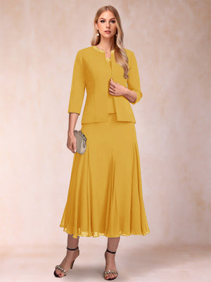 A-Line/Princess Scoop 3/4 Sleeves 2 Pieces Mother of the Bride Dresses with Sequins