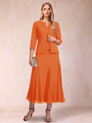 A-Line/Princess Scoop 3/4 Sleeves 2 Pieces Mother of the Bride Dresses with Sequins