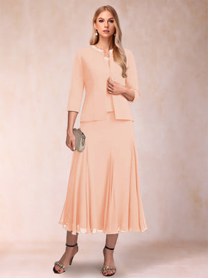 A-Line/Princess Scoop 3/4 Sleeves 2 Pieces Mother of the Bride Dresses with Sequins