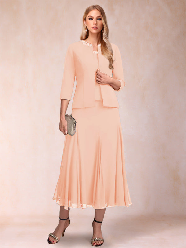 A-Line/Princess Scoop 3/4 Sleeves 2 Pieces Mother of the Bride Dresses with Sequins