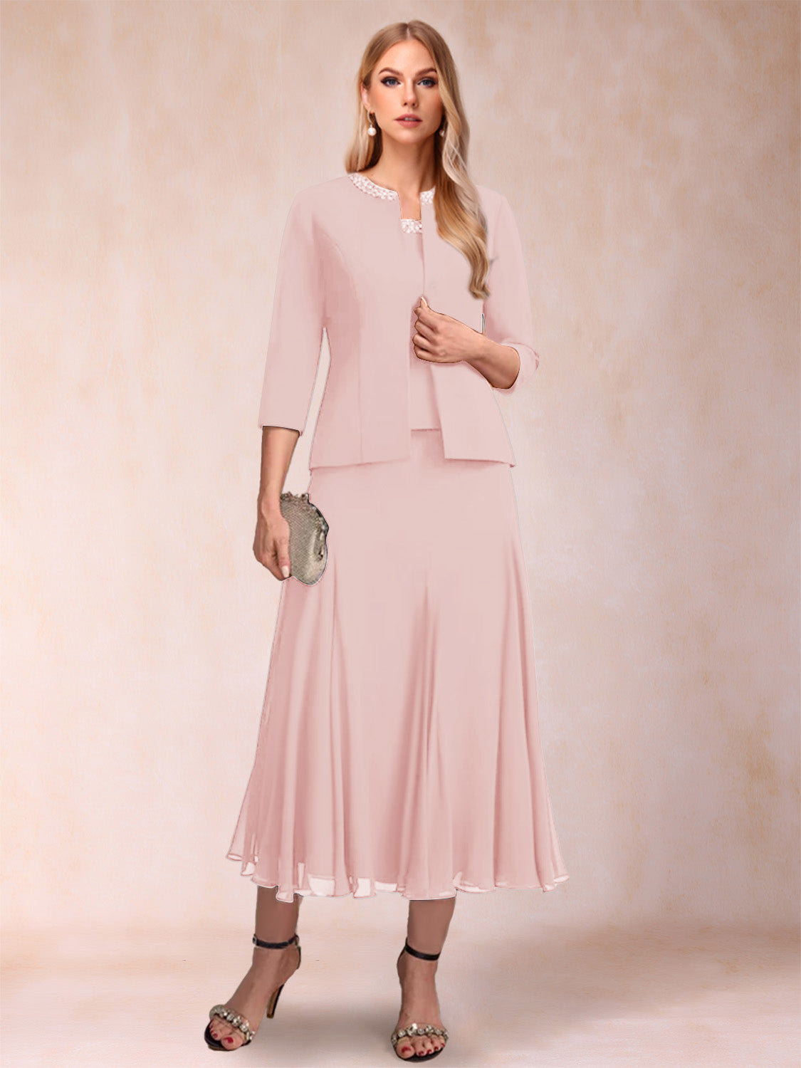 A-Line/Princess Scoop 3/4 Sleeves 2 Pieces Mother of the Bride Dresses with Sequins