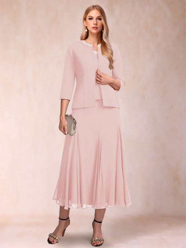 A-Line/Princess Scoop 3/4 Sleeves 2 Pieces Mother of the Bride Dresses with Sequins