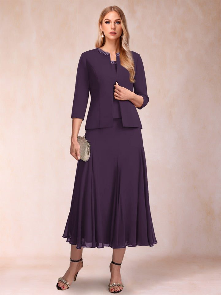 A-Line/Princess Scoop 3/4 Sleeves 2 Pieces Mother of the Bride Dresses with Sequins