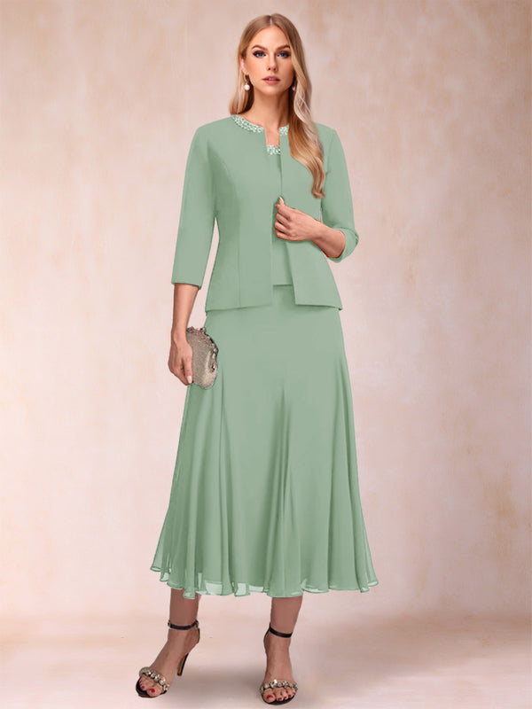 A-Line/Princess Scoop 3/4 Sleeves 2 Pieces Mother of the Bride Dresses with Sequins