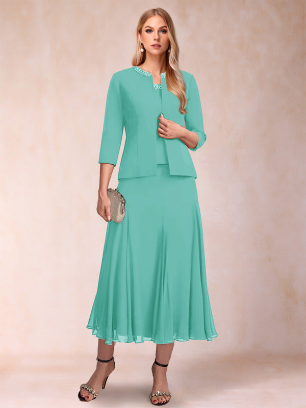 A-Line/Princess Scoop 3/4 Sleeves 2 Pieces Mother of the Bride Dresses with Sequins