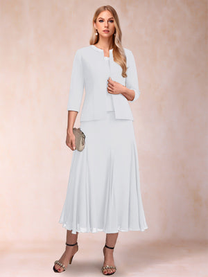 A-Line/Princess Scoop 3/4 Sleeves 2 Pieces Mother of the Bride Dresses with Sequins