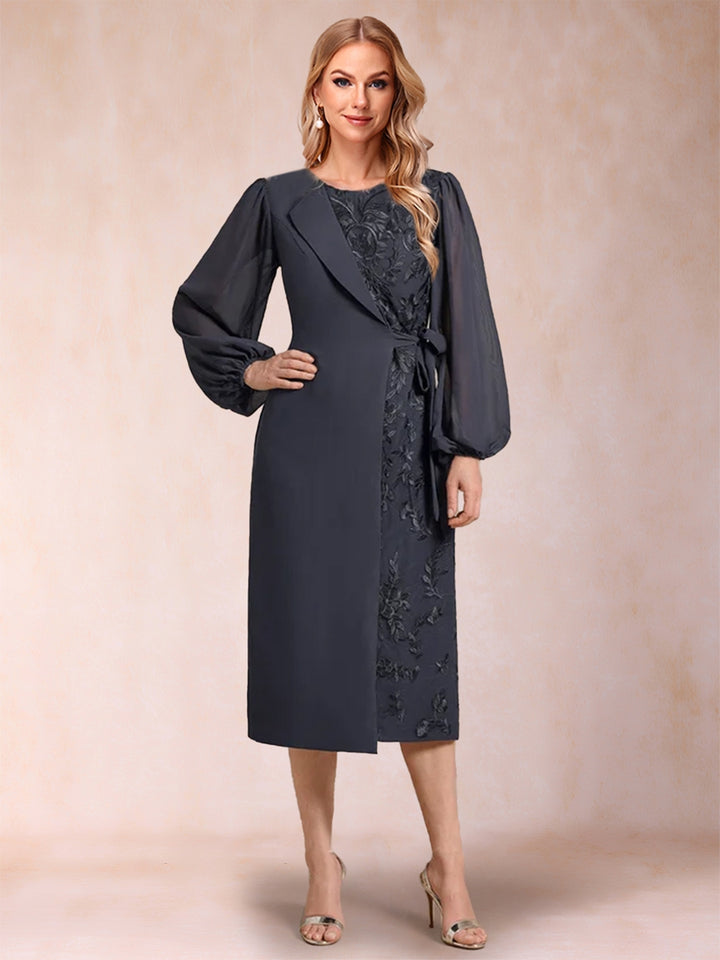 Sheath/Column Scoop Long Sleeves Mother of the Bride Dresses with Applique