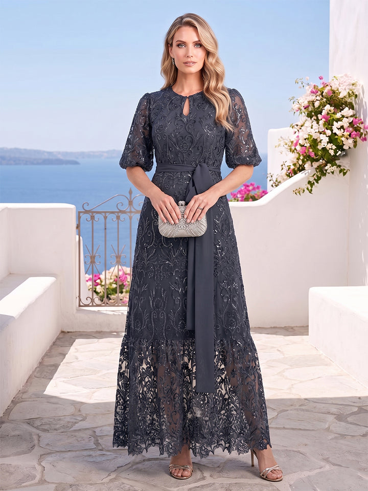 A-Line/Princess Scoop Half Sleeves Mother of the Bride Dresses with Belt