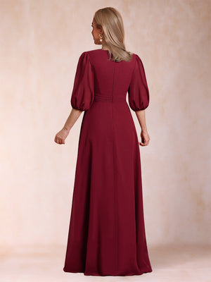 A-Line/Princess V-Neck 3/4 Sleeves Mother of the Bride Dresses with Ruffles