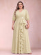 A-Line/Princess V-Neck 3/4 Sleeves Plus Size Mother of the Bride Dresses with Ruffles
