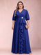 A-Line/Princess V-Neck 3/4 Sleeves Plus Size Mother of the Bride Dresses with Ruffles