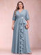 A-Line/Princess V-Neck 3/4 Sleeves Plus Size Mother of the Bride Dresses with Ruffles