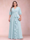 A-Line/Princess V-Neck 3/4 Sleeves Plus Size Mother of the Bride Dresses with Ruffles