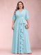 A-Line/Princess V-Neck 3/4 Sleeves Plus Size Mother of the Bride Dresses with Ruffles