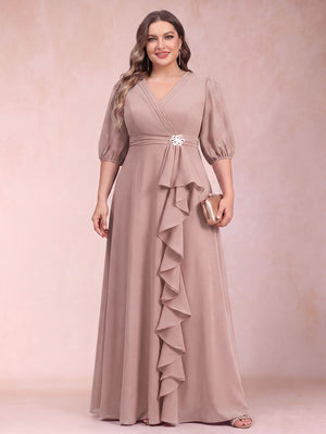 A-Line/Princess V-Neck 3/4 Sleeves Plus Size Mother of the Bride Dresses with Ruffles