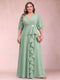 A-Line/Princess V-Neck 3/4 Sleeves Plus Size Mother of the Bride Dresses with Ruffles