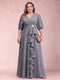 A-Line/Princess V-Neck 3/4 Sleeves Plus Size Mother of the Bride Dresses with Ruffles