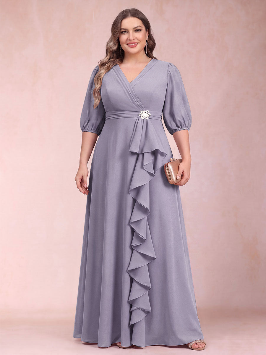 A-Line/Princess V-Neck 3/4 Sleeves Plus Size Mother of the Bride Dresses with Ruffles