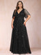 A-Line/Princess Floor-Length Half Sleeves V-Neck Plus Size Mother of the Bride Dresses