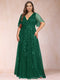 A-Line/Princess Floor-Length Half Sleeves V-Neck Plus Size Mother of the Bride Dresses