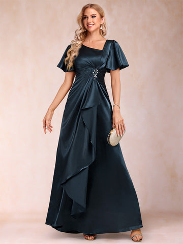 A-Line/Princess V-Neck Short Sleeves Mother of the Bride Dresses with Sash