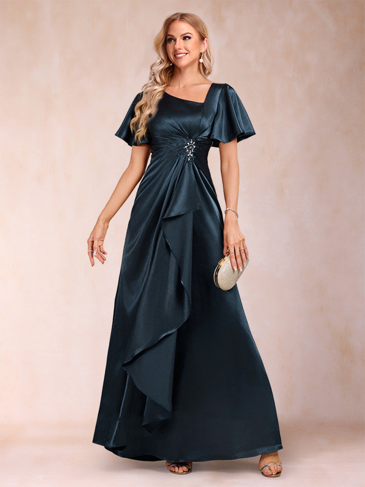 A-Line/Princess V-Neck Short Sleeves Mother of the Bride Dresses with Sash