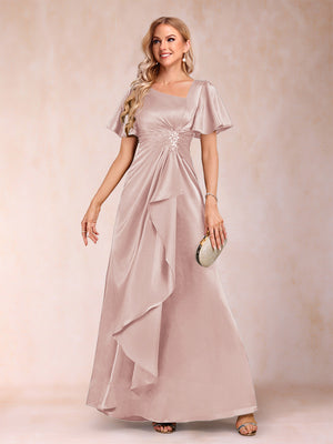A-Line/Princess V-Neck Short Sleeves Mother of the Bride Dresses with Sash
