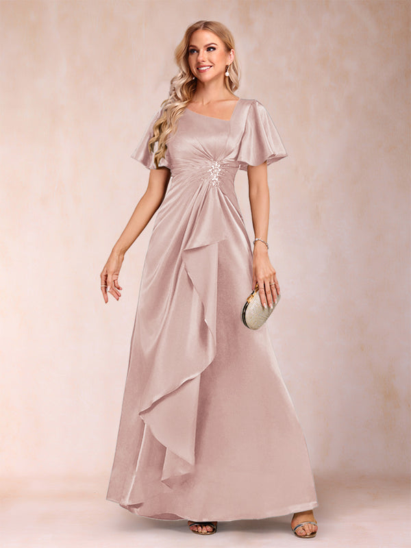 A-Line/Princess V-Neck Short Sleeves Mother of the Bride Dresses with Sash