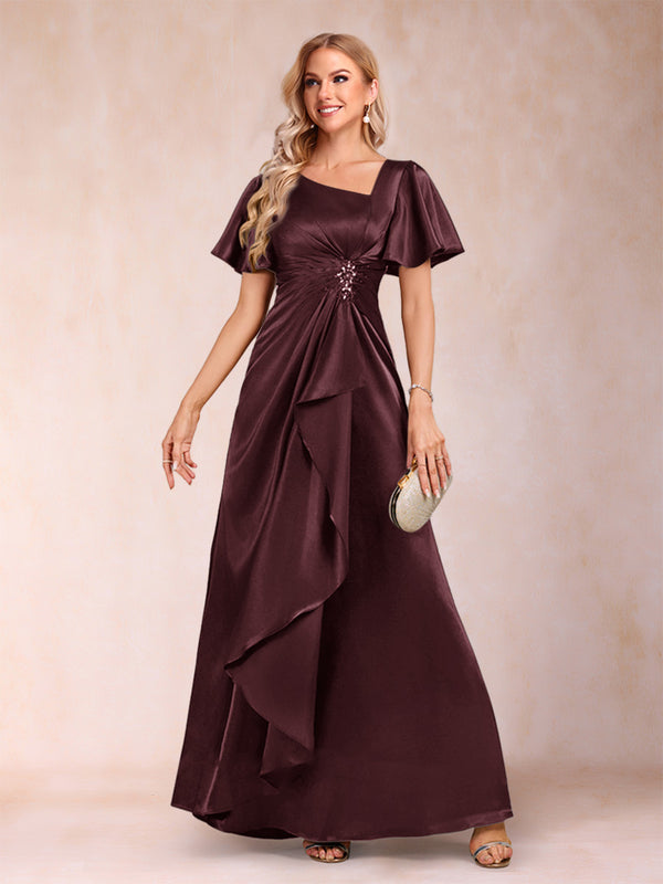 A-Line/Princess V-Neck Short Sleeves Mother of the Bride Dresses with Sash