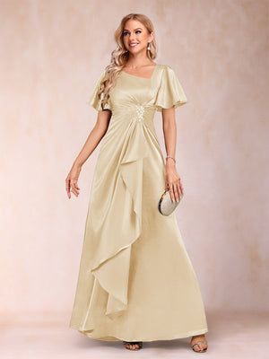 A-Line/Princess V-Neck Short Sleeves Mother of the Bride Dresses with Sash