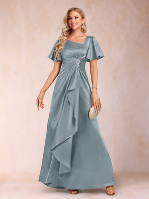 A-Line/Princess V-Neck Short Sleeves Mother of the Bride Dresses with Sash