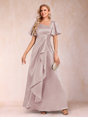 A-Line/Princess V-Neck Short Sleeves Mother of the Bride Dresses with Sash