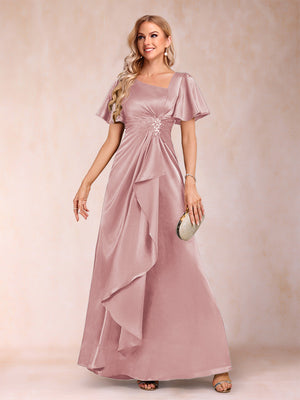 A-Line/Princess V-Neck Short Sleeves Mother of the Bride Dresses with Sash