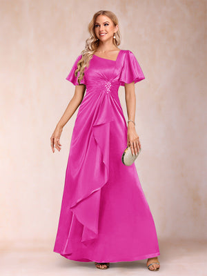 A-Line/Princess V-Neck Short Sleeves Mother of the Bride Dresses with Sash