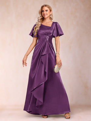 A-Line/Princess V-Neck Short Sleeves Mother of the Bride Dresses with Sash
