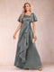 A-Line/Princess V-Neck Short Sleeves Mother of the Bride Dresses with Sash