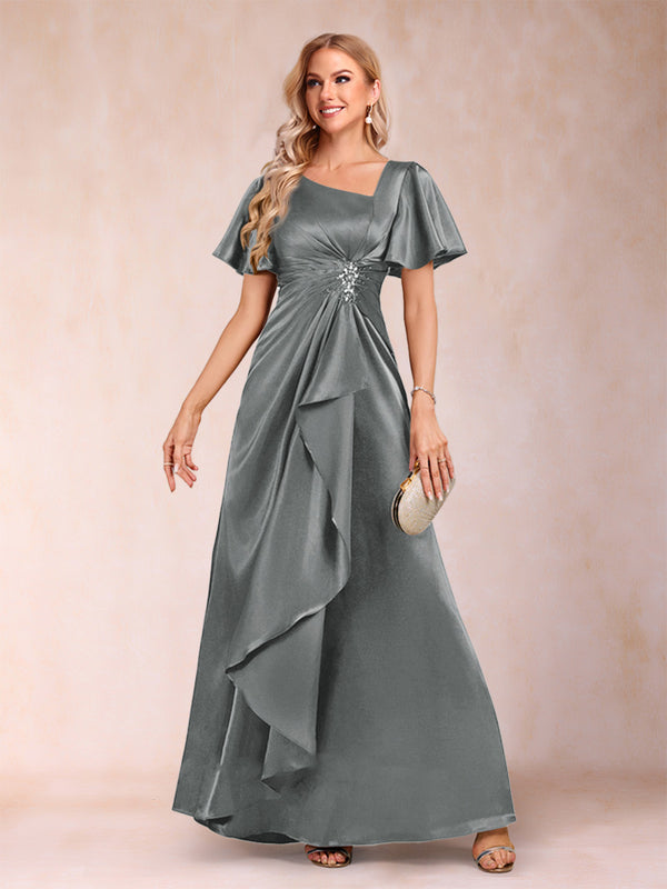 A-Line/Princess V-Neck Short Sleeves Mother of the Bride Dresses with Sash