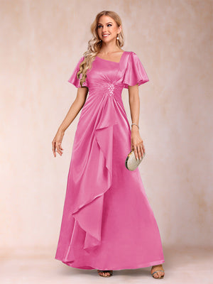 A-Line/Princess V-Neck Short Sleeves Mother of the Bride Dresses with Sash