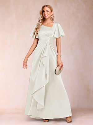A-Line/Princess V-Neck Short Sleeves Mother of the Bride Dresses with Sash
