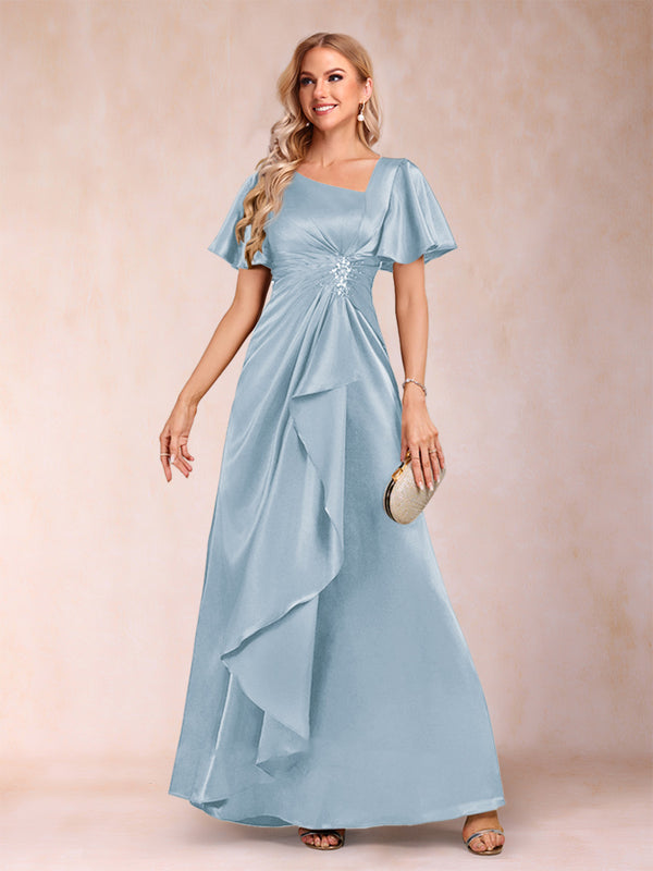 A-Line/Princess V-Neck Short Sleeves Mother of the Bride Dresses with Sash