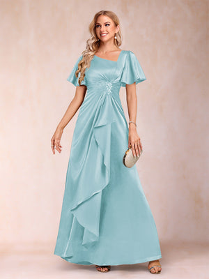 A-Line/Princess V-Neck Short Sleeves Mother of the Bride Dresses with Sash