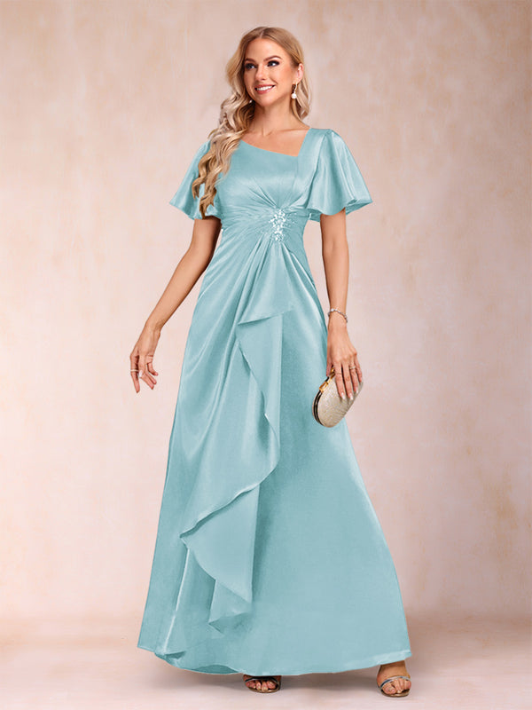 A-Line/Princess V-Neck Short Sleeves Mother of the Bride Dresses with Sash