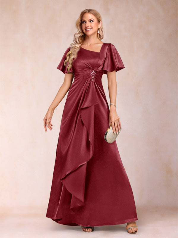 A-Line/Princess V-Neck Short Sleeves Mother of the Bride Dresses with Sash