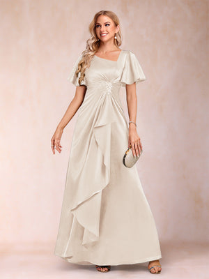 A-Line/Princess V-Neck Short Sleeves Mother of the Bride Dresses with Sash