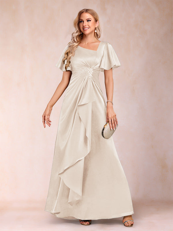 A-Line/Princess V-Neck Short Sleeves Mother of the Bride Dresses with Sash