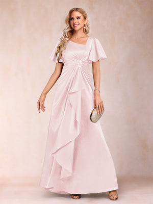 A-Line/Princess V-Neck Short Sleeves Mother of the Bride Dresses with Sash
