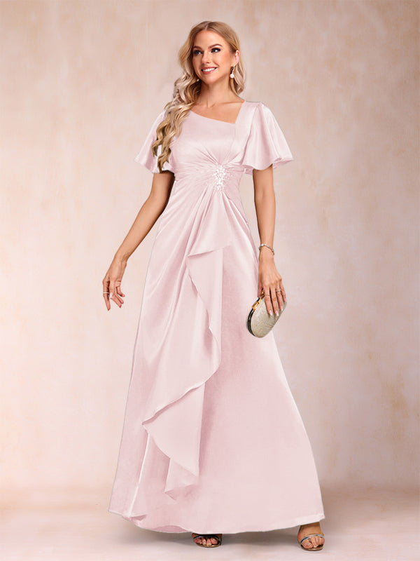 A-Line/Princess V-Neck Short Sleeves Mother of the Bride Dresses with Sash